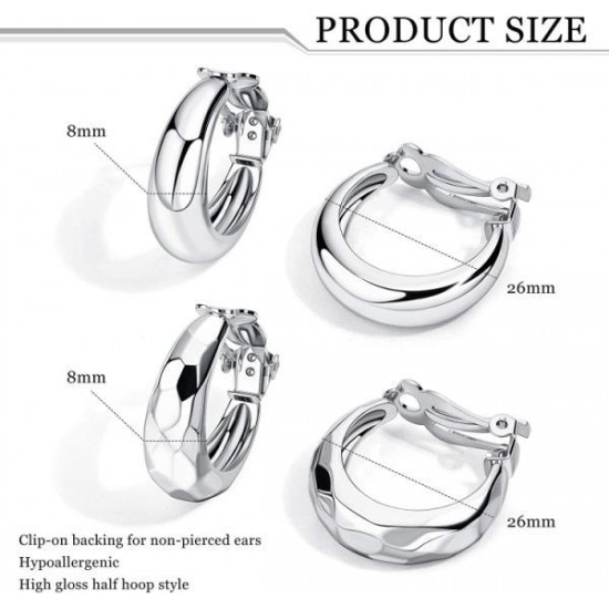 2 Pairs Geometric Chunky Hoop Clip Earrings For Women Fashion Non Pierced Clip On Earrings Jewelry